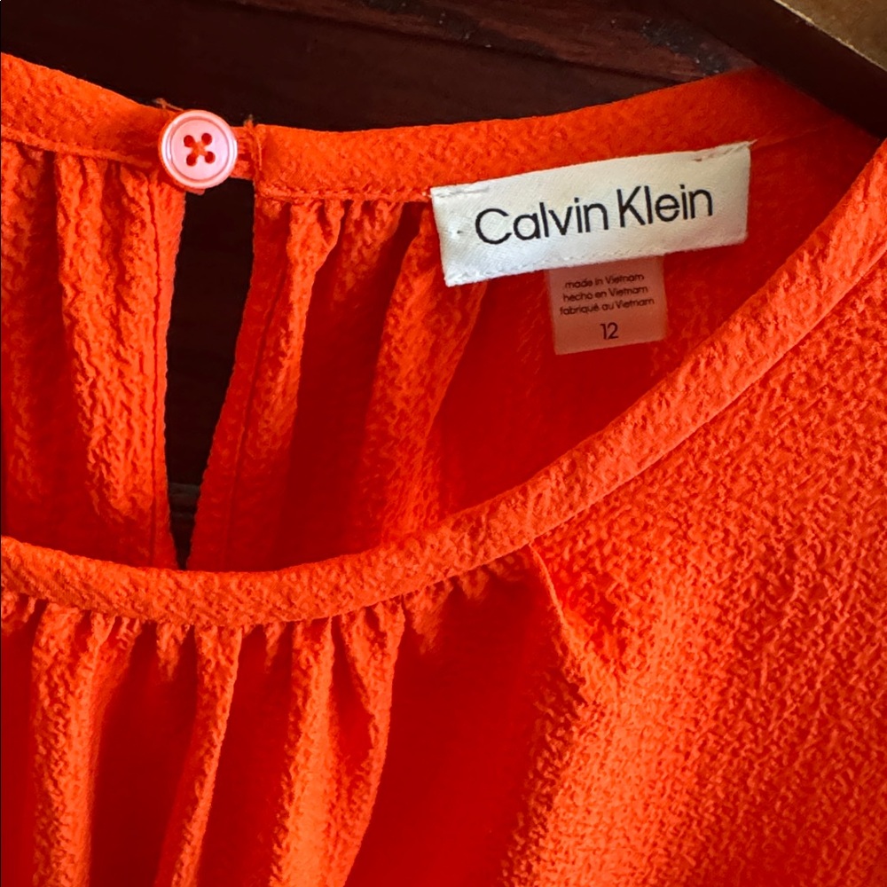 Calvin Klein Sleeveless Tiered Midi Sleeveless Boho Dress in Orange Size 12 - Picture 4 of 6